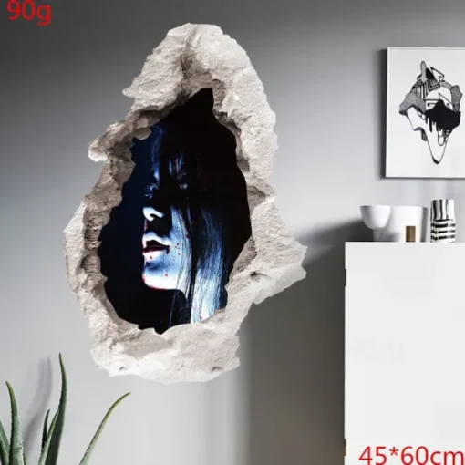 2pcs Halloween Wall Stickers Horror 3d Three-Dimensional Wall Stickers Bedroom Living Room Decoration Broken Wall Ghost Waterproof Removable Wall Stickers