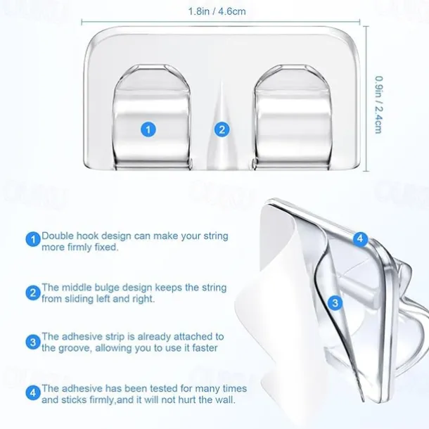 26Pcs Hooks for Outdoor String Lights Clips Heavy Duty Light Hook with Waterproof Adhesive Strips - Outside Clear Cord Holders for Hanging Christmas Lighting - Outdoors Sticky Clip