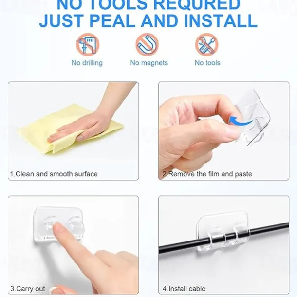 26Pcs Hooks for Outdoor String Lights Clips Heavy Duty Light Hook with Waterproof Adhesive Strips - Outside Clear Cord Holders for Hanging Christmas Lighting - Outdoors Sticky Clip