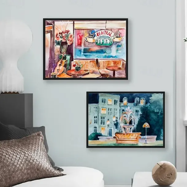 2pcs I'LL BE THERE FOR YOU Wall Art Painting Watercolor Central Perk Poster 90s Classic American TV Show Prints Wall Art Canvas Prints Bedroom Home Decor Frameless