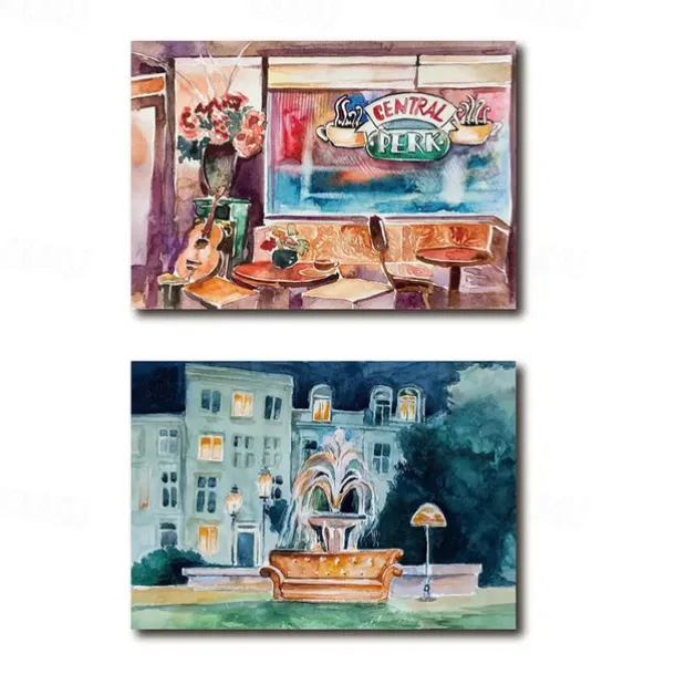 2pcs I'LL BE THERE FOR YOU Wall Art Painting Watercolor Central Perk Poster 90s Classic American TV Show Prints Wall Art Canvas Prints Bedroom Home Decor Frameless