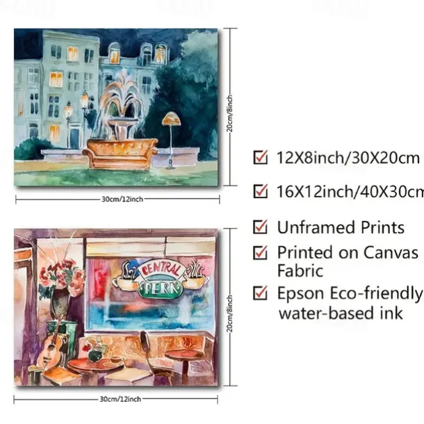 2pcs I'LL BE THERE FOR YOU Wall Art Painting Watercolor Central Perk Poster 90s Classic American TV Show Prints Wall Art Canvas Prints Bedroom Home Decor Frameless