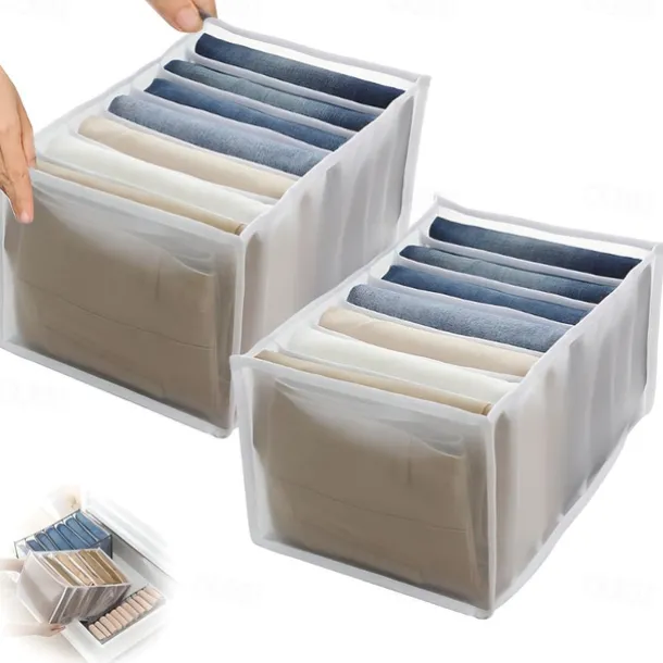 2/4pcs Jeans Compartment Storage Box Closet Clothes Drawer Mesh Separation Box Stacking Pants Drawer Divider Can Washed Home Organizer