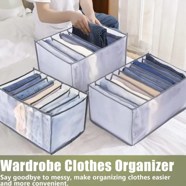 2/4pcs Jeans Compartment Storage Box Closet Clothes Drawer Mesh Separation Box Stacking Pants Drawer Divider Can Washed Home Organizer