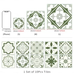 10PCS Kitchen Thickened Green Tile Stickers Self-adhesive Paper Green Tile Tile Sticker Bathroom Oil-proof Waterproof Removable Wall Sticker Floor Sticker