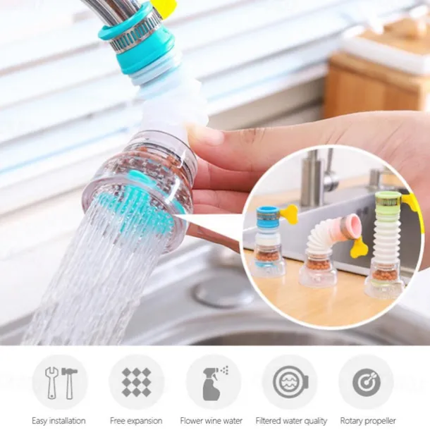 2Pcs Kitchen Water Filter Faucet Head Replacement, 360 Adjustable Flexible Tap Extender Water Saving Sprayer Aerator Nozzle Attachment Diffuser Bathroom Accessories