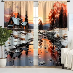 2PCS Landscape Painting Series Curtains 3D Digital Printing Fabric Curtains Window Screens