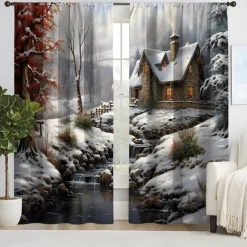 2PCS Landscape Painting Series Curtains 3D Digital Printing Fabric Curtains Window Screens