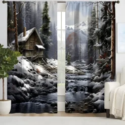 2PCS Landscape Painting Series Curtains 3D Digital Printing Fabric Curtains Window Screens