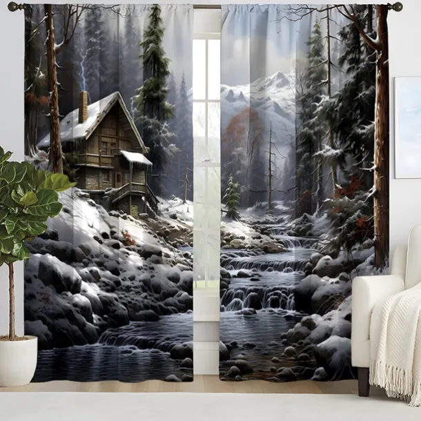 2PCS Landscape Painting Series Curtains 3D Digital Printing Fabric Curtains Window Screens