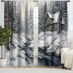 2PCS Landscape Painting Series Curtains 3D Digital Printing Fabric Curtains Window Screens
