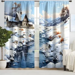2PCS Landscape Painting Series Curtains 3D Digital Printing Fabric Curtains Window Screens