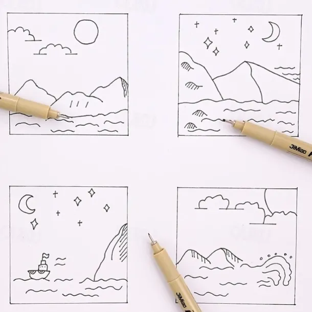 12Pcs Line Markers Plastic Drawing Pens Fine Point Line Painting Pens Compatible Writing Painting 005 01 02 03 04 05 08 Brush Different Tip Black Fineliner Sketching Pen