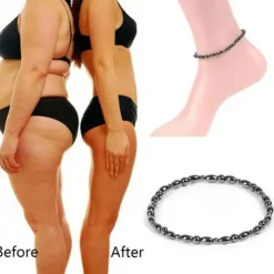 2Pcs Lose Weight Girl Women Men Charm Magnetic Black Stone Anklet Natural Black Obsidian Magnetic Therapy Anklet Slim Hematite Anklet
