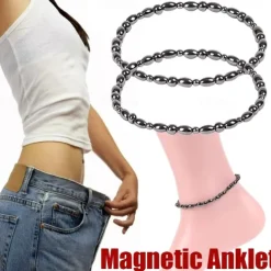 2Pcs Lose Weight Girl Women Men Charm Magnetic Black Stone Anklet Natural Black Obsidian Magnetic Therapy Anklet Slim Hematite Anklet