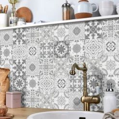 24/48pcs Mandala Self-adhesive Wall Stickers Waterproof Classic Moroccan Tile Stickers Creative Kitchen Bathroom Living Room