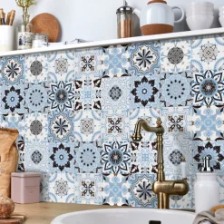 24/48pcs Mandala Self-adhesive Wall Stickers Waterproof Classic Moroccan Tile Stickers Creative Kitchen Bathroom Living Room