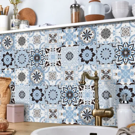 24/48pcs Mandala Self-adhesive Wall Stickers Waterproof Classic Moroccan Tile Stickers Creative Kitchen Bathroom Living Room