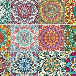 12/48pcs Mandala Style Tile Stickers, Decorative Waterproof Tile Stickers,Peel and Stick Vinyl Self-Adhesive Wall Decals ,for Kitchen Bathroom Living Room Furniture and Wall Decor