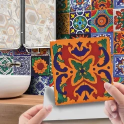 24Pcs Mandala Style Tiles Tickers Wall Decals Mosaic Tile Stickers Retro Wall Stickers Waterproof And Removable