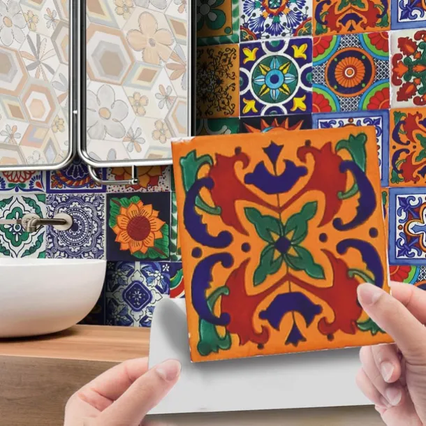 24Pcs Mandala Style Tiles Tickers Wall Decals Mosaic Tile Stickers Retro Wall Stickers Waterproof And Removable