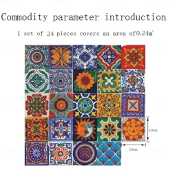 24Pcs Mandala Style Tiles Tickers Wall Decals Mosaic Tile Stickers Retro Wall Stickers Waterproof And Removable