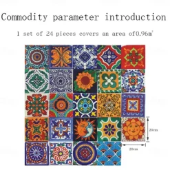 24Pcs Mandala Style Tiles Tickers Wall Decals Mosaic Tile Stickers Retro Wall Stickers Waterproof And Removable