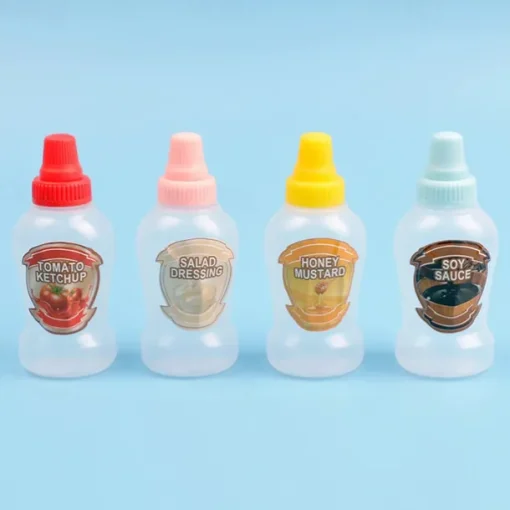 4pcs Mini Condiment Squeeze Bottles 40ml Honey/Ketchup/Soy Sauce/Salad Dressing Dispensers Lunchbox Squeezable Containers Jars