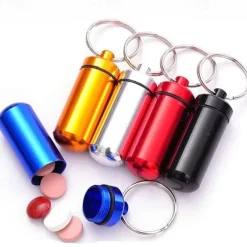 3Pcs Mini Portable Travel Pill Case Waterproof Container Keychain Tools Capsule Bottles Key Ring Chain Pill Holder Medicine Boxes Random Color