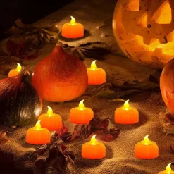12pcs Mini Pumpkin Candles Flameless Candle Lights Thanksgiving Pumpkin Tea Lights LED Tea Light Pumpkin Candles Battery Operated Autumn Halloween Thanksgiving Home Decoration