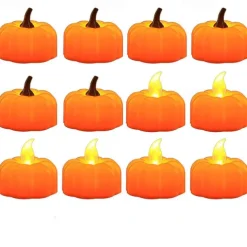12pcs Mini Pumpkin Candles Flameless Candle Lights Thanksgiving Pumpkin Tea Lights LED Tea Light Pumpkin Candles Battery Operated Autumn Halloween Thanksgiving Home Decoration