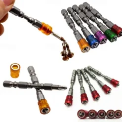 5PCS 65mm Anti-Slip Electric Magnetic Nut Driver Set 1/4 Inch Hex Shank S2 PH2 Magnetic Phillips Cross Screw Screwdriver Bits Set Electric Power Driver Bit Set Gift for Machinist