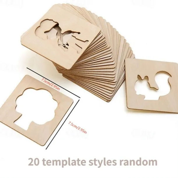 20pcs Montessori Kids Drawing Toys Wooden DIY Painting Template Stencils Learning Educational Toys For Children Gift, Back to School Supplies
