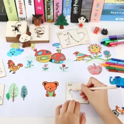 20pcs Montessori Kids Drawing Toys Wooden DIY Painting Template Stencils Learning Educational Toys For Children Gift, Back to School Supplies
