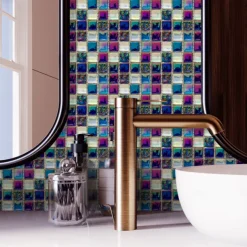 10pcs Mosaic Tile Sticker Waterproof Bathroom Wall Decoration Self-Adhesive Kitchen Oil Proof Wall Sticker Wall Decals 10*10cm