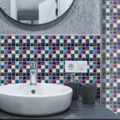 10pcs Mosaic Tile Sticker Waterproof Bathroom Wall Decoration Self-Adhesive Kitchen Oil Proof Wall Sticker Wall Decals 10*10cm