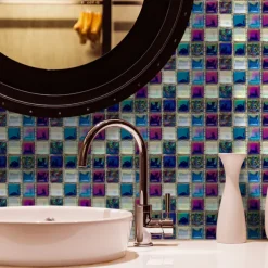 10pcs Mosaic Tile Sticker Waterproof Bathroom Wall Decoration Self-Adhesive Kitchen Oil Proof Wall Sticker Wall Decals 10*10cm