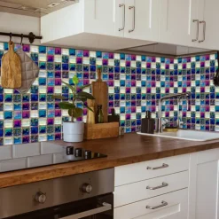 10pcs Mosaic Tile Sticker Waterproof Bathroom Wall Decoration Self-Adhesive Kitchen Oil Proof Wall Sticker Wall Decals 10*10cm