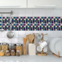 10pcs Mosaic Tile Sticker Waterproof Bathroom Wall Decoration Self-Adhesive Kitchen Oil Proof Wall Sticker Wall Decals 10*10cm