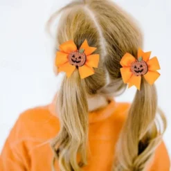 2pcs New Children's Bow Hair Clip Halloween Pumpkin Head Witch Hat Swallowtail Bow Clip