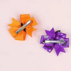 2pcs New Children's Bow Hair Clip Halloween Pumpkin Head Witch Hat Swallowtail Bow Clip