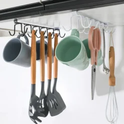 2pcs No-Drill Household Kitchen Cup Racks: Cabinet Hanging Shelves, Suspended Cup Holder Hooks for Organizing and Storing Cups