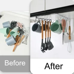 2pcs No-Drill Household Kitchen Cup Racks: Cabinet Hanging Shelves, Suspended Cup Holder Hooks for Organizing and Storing Cups