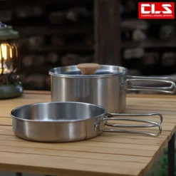 2Pcs of Set Outdoor Mountaineering 304 Stainless Steel Folding Handle Pot Durable Portable Lightweight Camp Cooking Pot for Hiking Backpacking Camping Gear Easy to Store and Carry