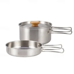 2Pcs of Set Outdoor Mountaineering 304 Stainless Steel Folding Handle Pot Durable Portable Lightweight Camp Cooking Pot for Hiking Backpacking Camping Gear Easy to Store and Carry
