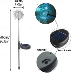 2pcs Outdoor Solar Dandelion Shaped Lawn Light IP65 Waterproof Garden Lamp for Christmas Patio Wedding Party Holiday Yard Trail Decoration Lingting