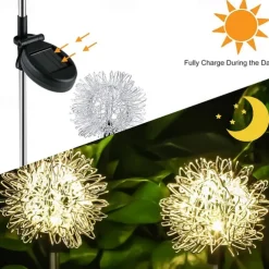 2pcs Outdoor Solar Dandelion Shaped Lawn Light IP65 Waterproof Garden Lamp for Christmas Patio Wedding Party Holiday Yard Trail Decoration Lingting
