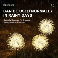 2pcs Outdoor Solar Dandelion Shaped Lawn Light IP65 Waterproof Garden Lamp for Christmas Patio Wedding Party Holiday Yard Trail Decoration Lingting