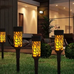 2pcs Outdoor Solar Landerscape Lighting Pathway Light Flame Shaped Lawn Light Outdoor Garden Lights for Patio Villa Park Lawn Walkway Waterproof Lighting Atmosphere Landscape Decor Light