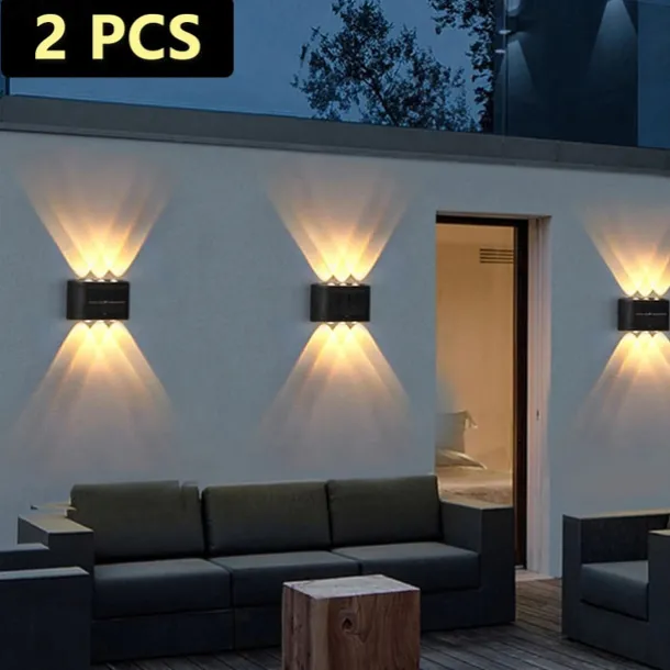 2pcs Outdoor Wall Lights Solar Waterproof LED Lamp Porch Wall Lamps 6LEDs Courtyard Lighting for Garden Balcony Decorative Landscape Street Light